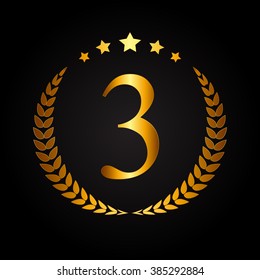 Third Place Gold Laurel Design Label Vector Illustration EPS10
