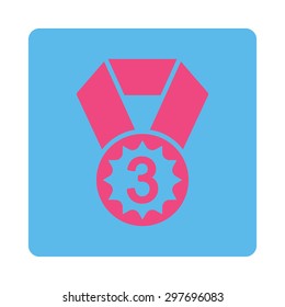Third place icon from Award Buttons OverColor Set. Icon style is pink and blue colors, flat rounded square button, white background.
