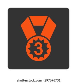 Third place icon from Award Buttons OverColor Set. Icon style is orange and gray colors, flat rounded square button, white background.