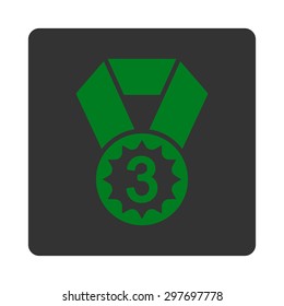 Third place icon from Award Buttons OverColor Set. Icon style is green and gray colors, flat rounded square button, white background.