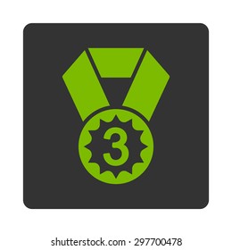 Third place icon from Award Buttons OverColor Set. Icon style is eco green and gray colors, flat rounded square button, white background.