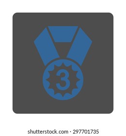 Third place icon from Award Buttons OverColor Set. Icon style is cobalt and gray colors, flat rounded square button, white background.