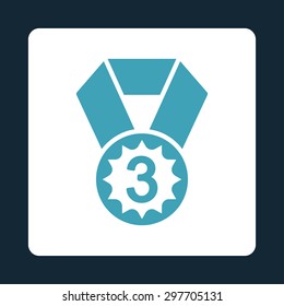 Third place icon from Award Buttons OverColor Set. Icon style is blue and white colors, flat rounded square button, dark blue background.