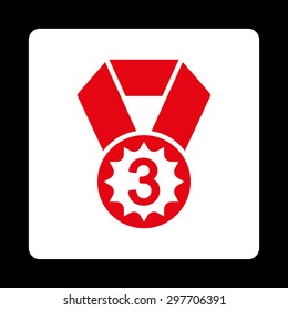 Third place icon from Award Buttons OverColor Set. Icon style is red and white colors, flat rounded square button, black background.