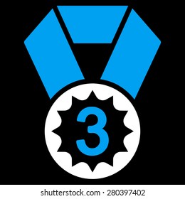Third place icon from Competition & Success Bicolor Icon Set on a black background. This isolated flat symbol uses light blue and white colors.