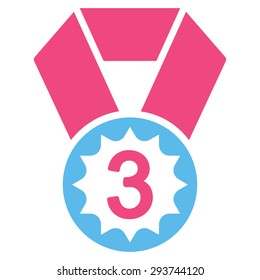 Third place icon from Competition & Success Bicolor Icon Set. Vector style: flat bicolor symbols, pink and blue colors, rounded angles, white background.