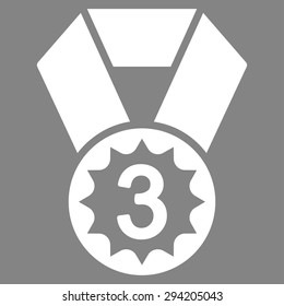 Third place icon from Competition & Success Bicolor Icon Set. Vector style: flat symbols, white color, rounded angles, gray background.