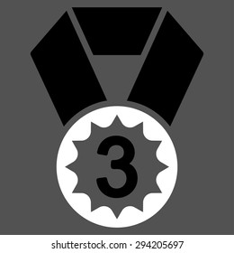 Third place icon from Competition & Success Bicolor Icon Set. Vector style: flat bicolor symbols, black and white colors, rounded angles, gray background.