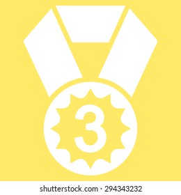 Third place icon from Competition & Success Bicolor Icon Set. Vector style: flat symbols, white color, rounded angles, yellow background.