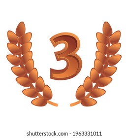 Third place laurel icon. Cartoon of Third place laurel vector icon for web design isolated on white background
