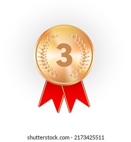 Third place medal isolated on white background