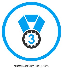 Third Place Medal vector icon. Style is bicolor flat symbol, blue and gray colors, rounded angles, white background.