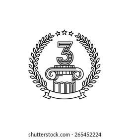 Third place on white column. Elegant line art vintage label 