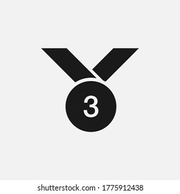 Third place trophy medal icon illustration. Bronze medal sign.