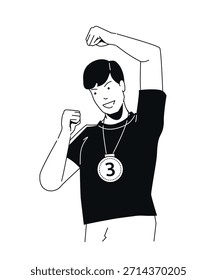 Vencedor do terceiro lugar - Ilustração de design plano em preto e branco
