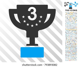 Third Prize icon with 7 hundred bonus bitcoin mining and blockchain symbols. Vector illustration style is flat iconic symbols design for crypto currency websites.