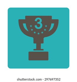 Third prize icon from Award Buttons OverColor Set. Icon style is grey and cyan colors, flat rounded square button, white background.