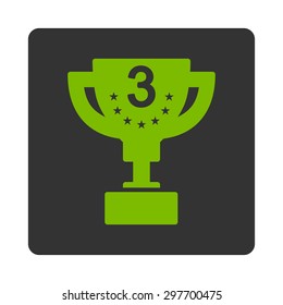 Third prize icon from Award Buttons OverColor Set. Icon style is eco green and gray colors, flat rounded square button, white background.