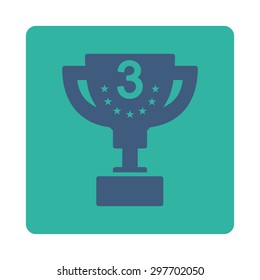 Third prize icon from Award Buttons OverColor Set. Icon style is cobalt and cyan colors, flat rounded square button, white background.