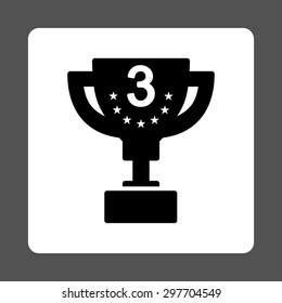 Third prize icon from Award Buttons OverColor Set. Icon style is black and white colors, flat rounded square button, gray background.