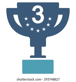 Third prize icon from Competition & Success Bicolor Icon Set. Vector style: flat bicolor symbols, cyan and blue colors, rounded angles, white background.