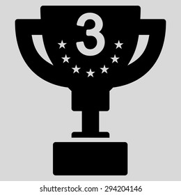 Third prize icon from Competition & Success Bicolor Icon Set. Vector style: flat symbols, black color, rounded angles, light gray background.