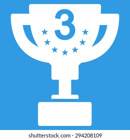 Third prize icon from Competition & Success Bicolor Icon Set. Vector style: flat symbols, white color, rounded angles, blue background.