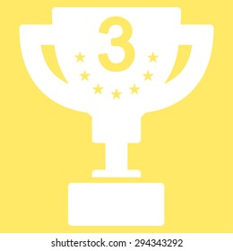 Third prize icon from Competition & Success Bicolor Icon Set. Vector style: flat symbols, white color, rounded angles, yellow background.