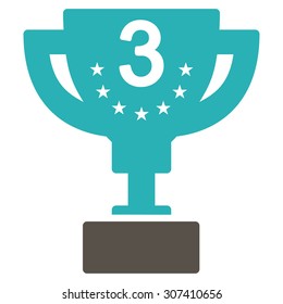 Third prize icon. Vector style is flat bicolor symbols, grey and cyan colors, rounded angles, white background.