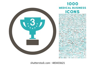 Third Prize rounded vector bicolor icon with 1000 medical business icons. Set style is flat pictograms, grey and cyan colors, white background.