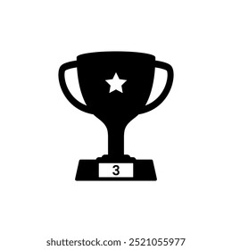 Third prize trophy cup vector icon.