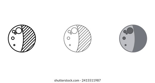 Third quarter moon Weather Icon vector image on white background. Three icons thick, thin, colored outline. Can be used for mobile apps, web apps and print media