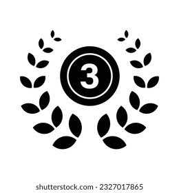 Third rank laurel wreath reward glyph icon vector. Reward and achievement symbol stock illustration. Youth sport wreath icon for web or game interface. Prize for championship.