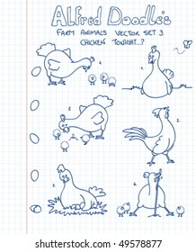 A Third Set Of Farm Animals In Doodle Style: Chickens