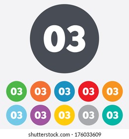 Third step sign. Loading process symbol. Step three. Round colourful 11 buttons. Vector