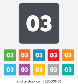 Third step sign. Loading process symbol. Step three. Rounded squares 11 buttons. Vector