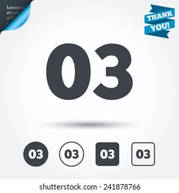 Third step sign. Loading process symbol. Step three. Circle and square buttons. Flat design set. Thank you ribbon. Vector