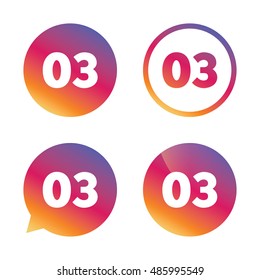 Third step sign. Loading process symbol. Step three. Gradient buttons with flat icon. Speech bubble sign. Vector