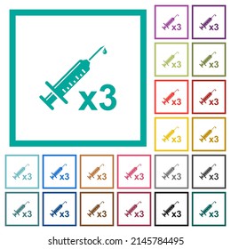 Third vaccine dose flat color icons with quadrant frames on white background