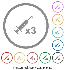 Tercera dosis de vacuna iconos de color plano en contornos redondos sobre fondo blanco