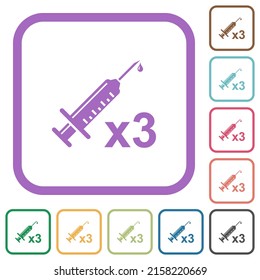 Third vaccine dose simple icons in color rounded square frames on white background