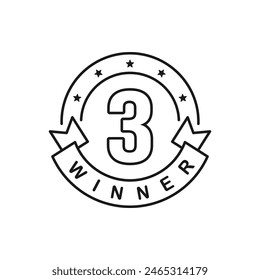 Third winner label sticker. Number three badge icon line style isolated on white background. Vector illustration