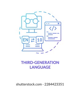 Third-generation programming language blue gradient concept icon. Coding development stage abstract idea thin line illustration. Creating software. Isolated outline drawing. Myriad Pro-Bold font used