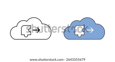 Third-party app integration icon with a puzzle piece, cloud, and arrow, in outline and color styles, ideal for illustrating cloud-based software integrations and connected SaaS ecosystems.