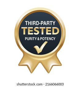 Third-party tested, for purity and potency - labeling for safe products in golden medal style