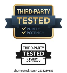 Third-party tested for purity and potency - square badge for safe products in golden seal style