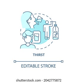 Thirst Blue Concept Icon. Excessive Thirst Is Diabetes Sign. Fluid Balance In Body. Dehydration Sign Abstract Idea Thin Line Illustration. Vector Isolated Outline Color Drawing. Editable Stroke