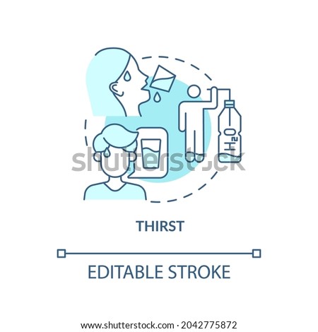 Thirst blue concept icon. Excessive thirst is diabetes sign. Fluid balance in body. Dehydration sign abstract idea thin line illustration. Vector isolated outline color drawing. Editable stroke