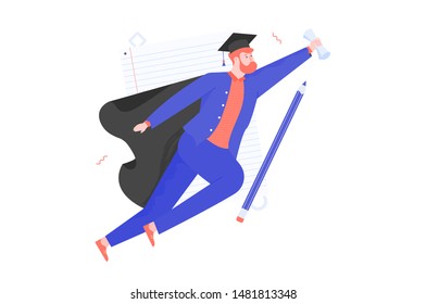 A thirst for knowledge concept, training and education, obtaining a diploma and science degree, back to college, man with graduate cap, professor cartoon flat illustration