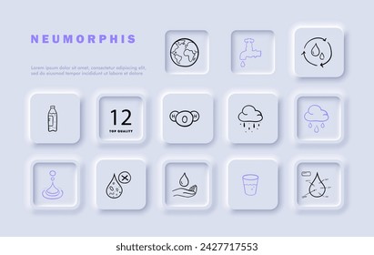 Thirst line icon set. Clear, pure, refreshing, thirst-quenching, beverage, drink, cloud, rain, glass. Neomorphism style. Vector line icon for business and advertising